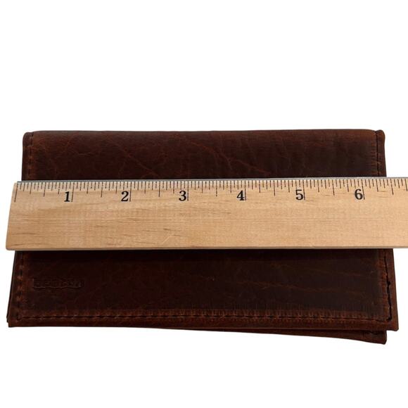 Boston Leather Checkbook Cover Bison Hide Dark Pecan Brown Made in USA Unisex - Picture 3 of 6